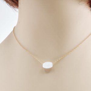 White Jade Barrel Necklace, 14K Gold Filled Dainty Necklace